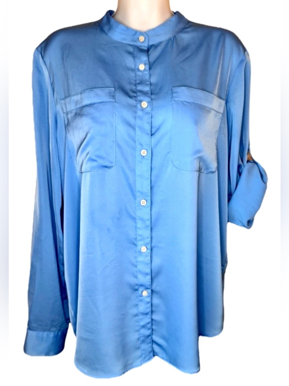 🦋LAUREN RALPH LAUREN🦋 SILKY 2 POCKET ROLL TAB LONG SLEEVE BUTTON HENLEY TUNIC